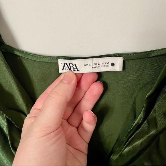 Zara Satin Draped Midi Dress Forest Green Blogger Fave Event Dress - Picture 6 of 9